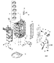 Блок цилиндров и картер 4-Х ТАКТНОГО ПЛМ MERCURY 50 Серийный номер от 1C050252 и выше